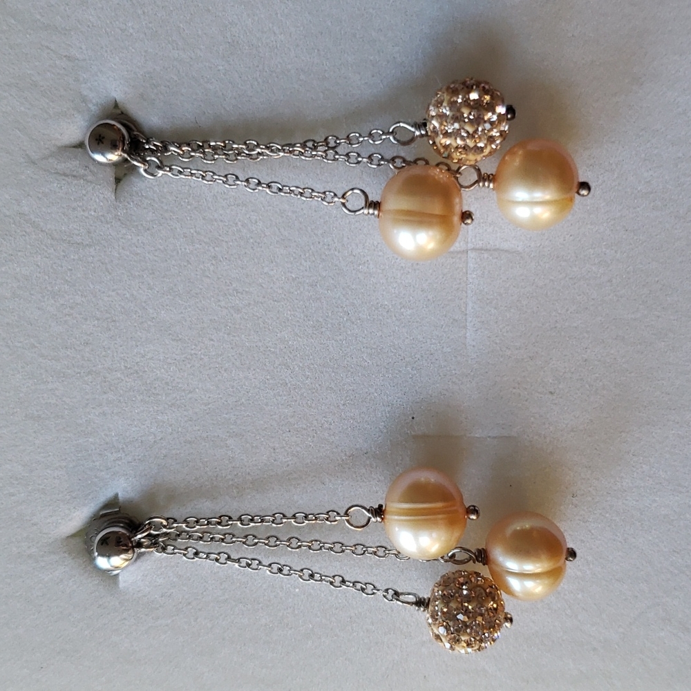 Honora crystal and peach dangling earrings. Sterling silver NWOT $30